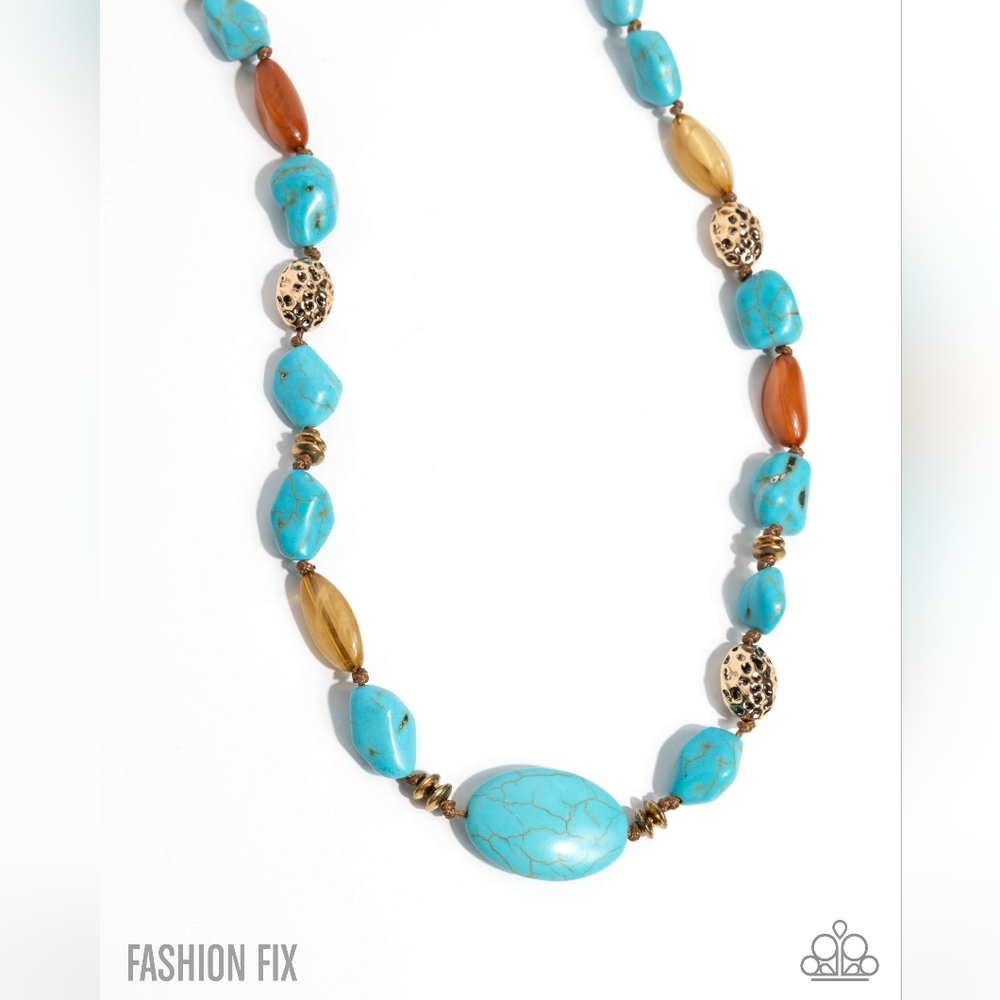 Adorably Adaptable Paparazzi Turquoise and Gold Necklace with Brown Accents - Picture 4 of 8